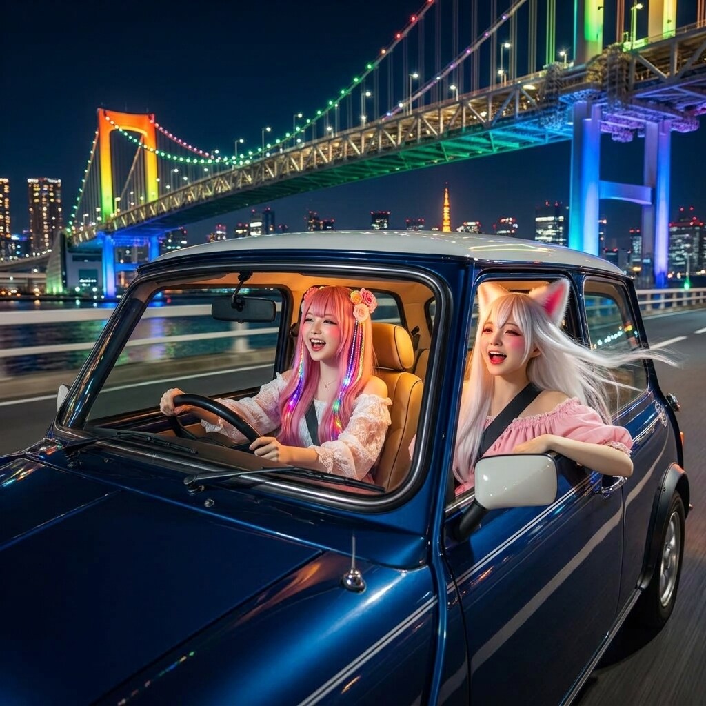 レインボーブリッジ開通記念日＆イギリスの名車Miniバースデーの日 | の人気AIイラスト・グラビア