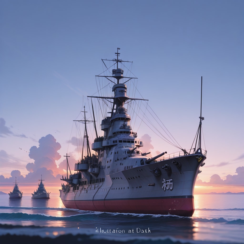 軍艦と夕暮れ