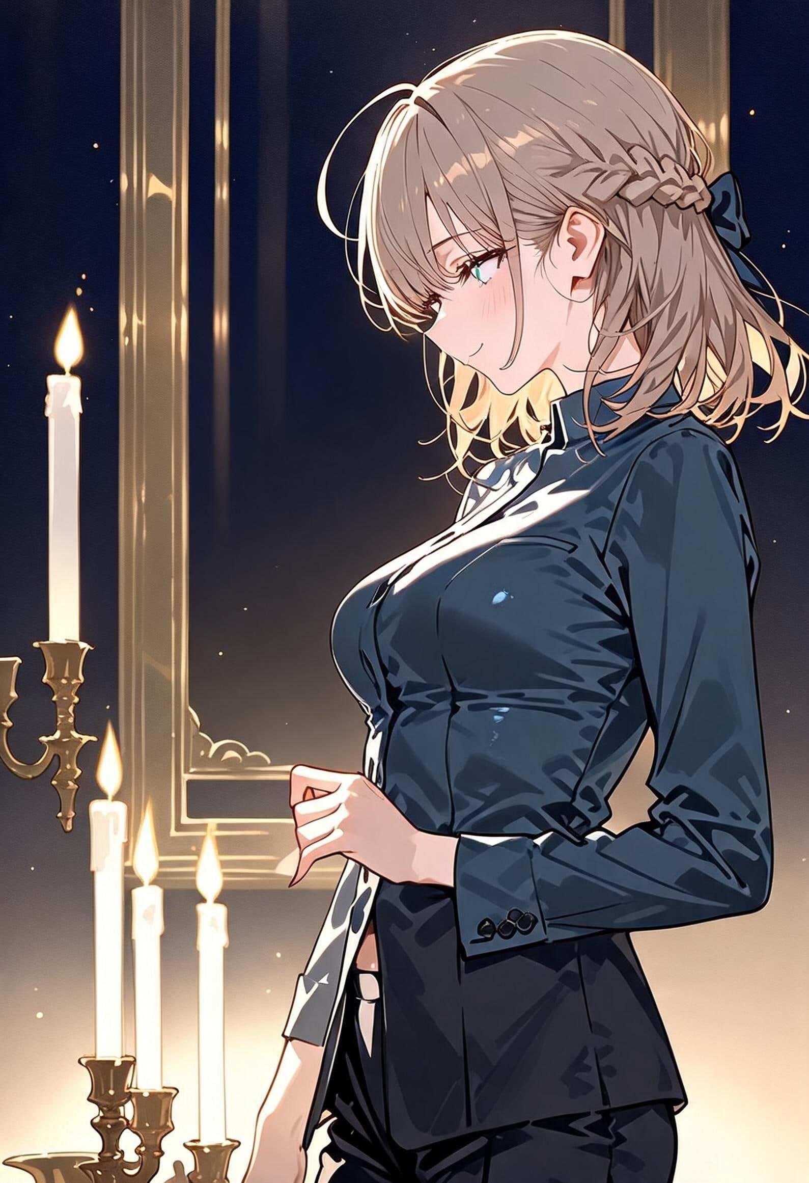 美女の横顔　(ろうそくの灯り)