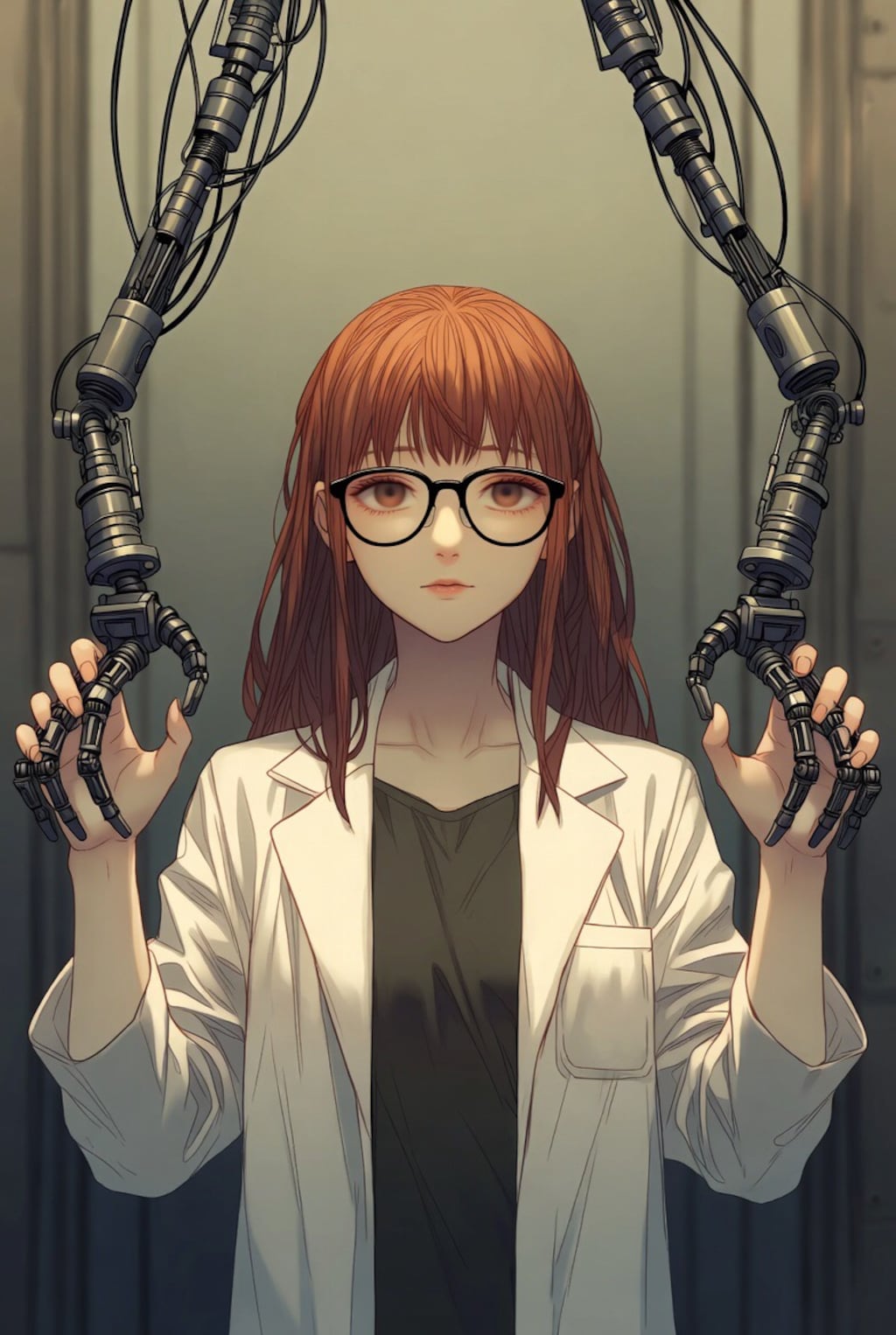 科学者とロボアーム