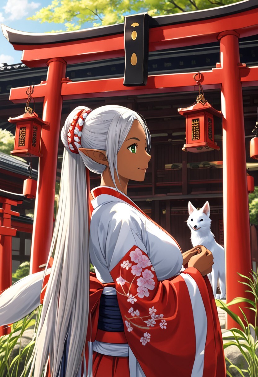 巫女ダークエルフさん | の人気AIイラスト・グラビア