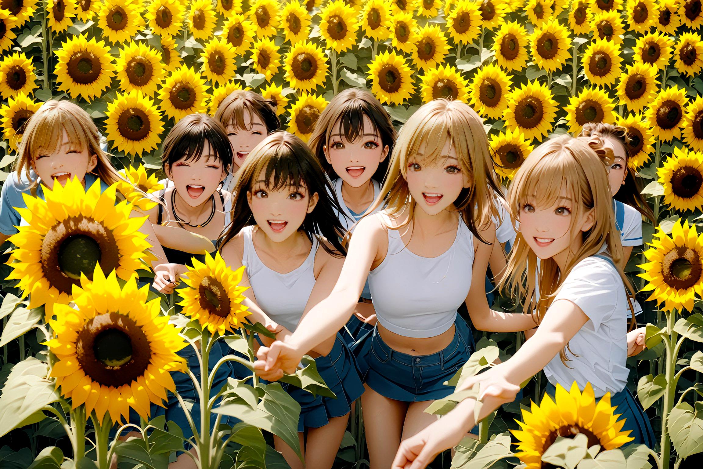 ひまわり畑　　スマイルガールズ | の人気AIイラスト・グラビア