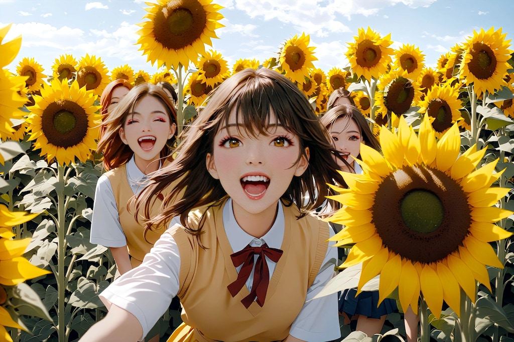 ひまわり畑　　スマイルガールズ