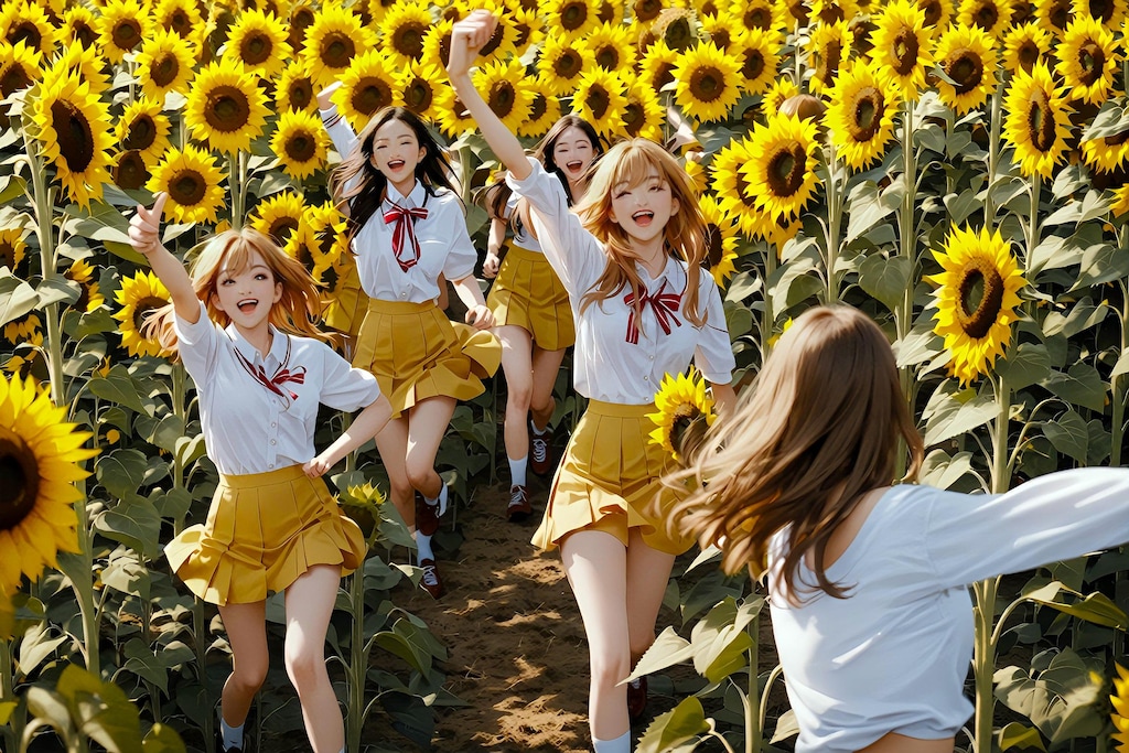 ひまわり畑　　スマイルガールズ