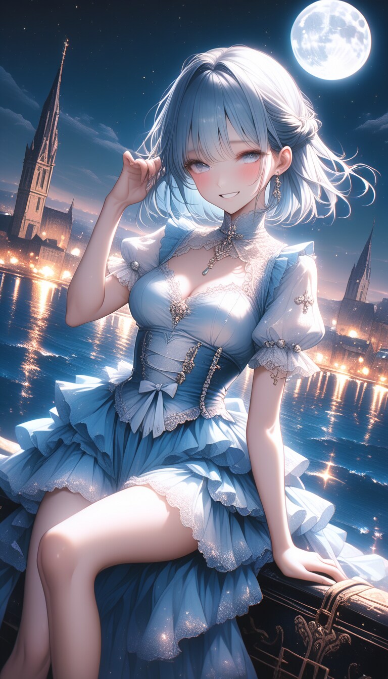 月明かりの下に佇む美少女