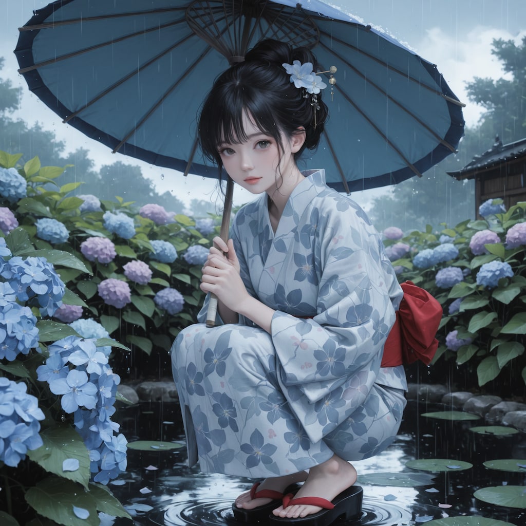 遠き声、雨あつめて咲く露草の花