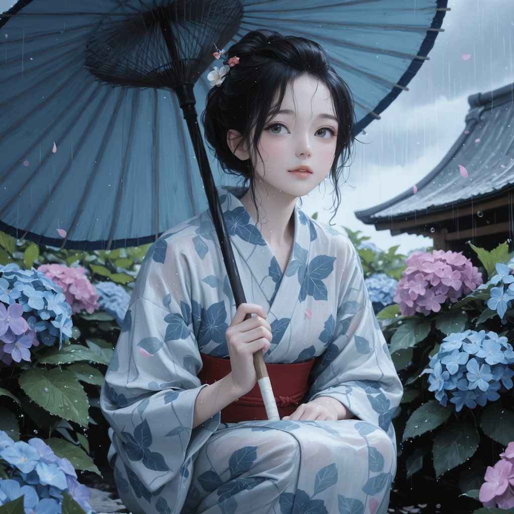 遠き声、雨あつめて咲く露草の花