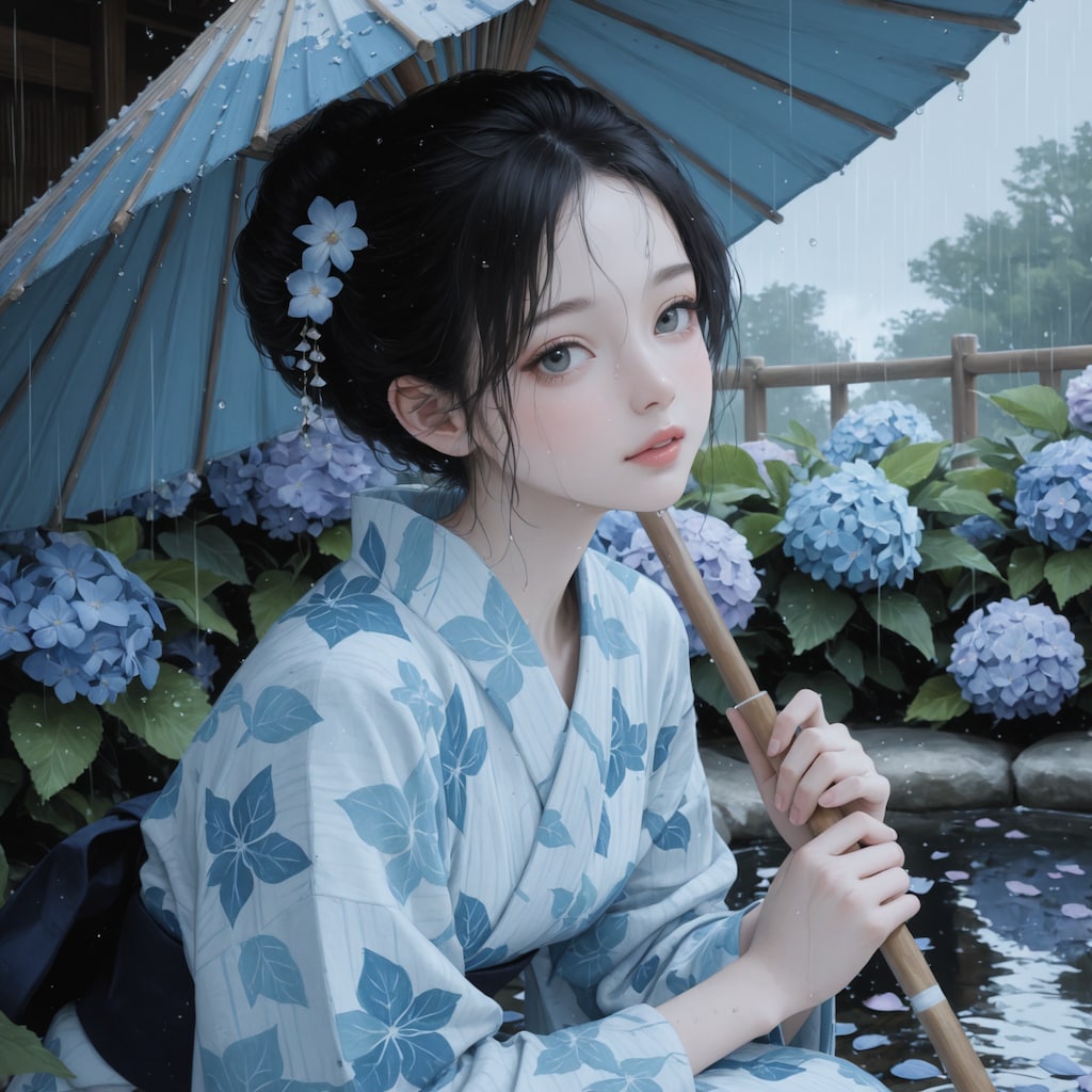 遠き声、雨あつめて咲く露草の花