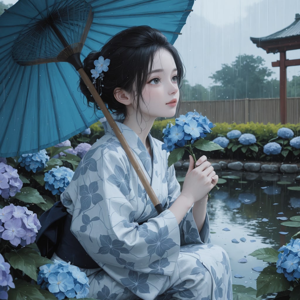 遠き声、雨あつめて咲く露草の花