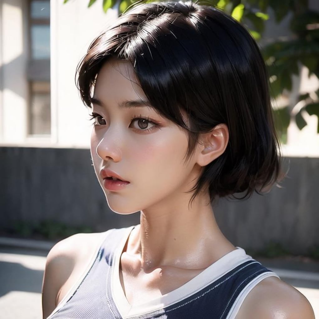 汗をかいた陸上少女