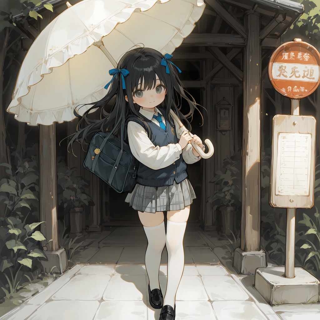 日傘でバス待ち