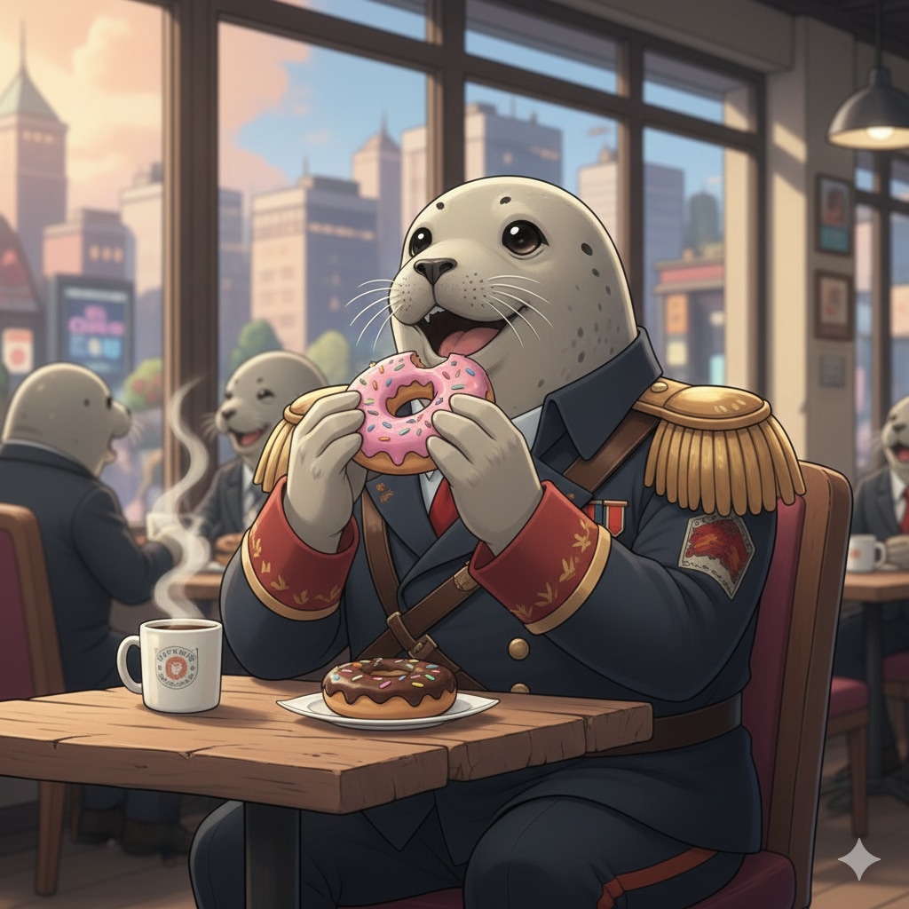 ドーナツを食べるアザラシ | の人気AIイラスト・グラビア