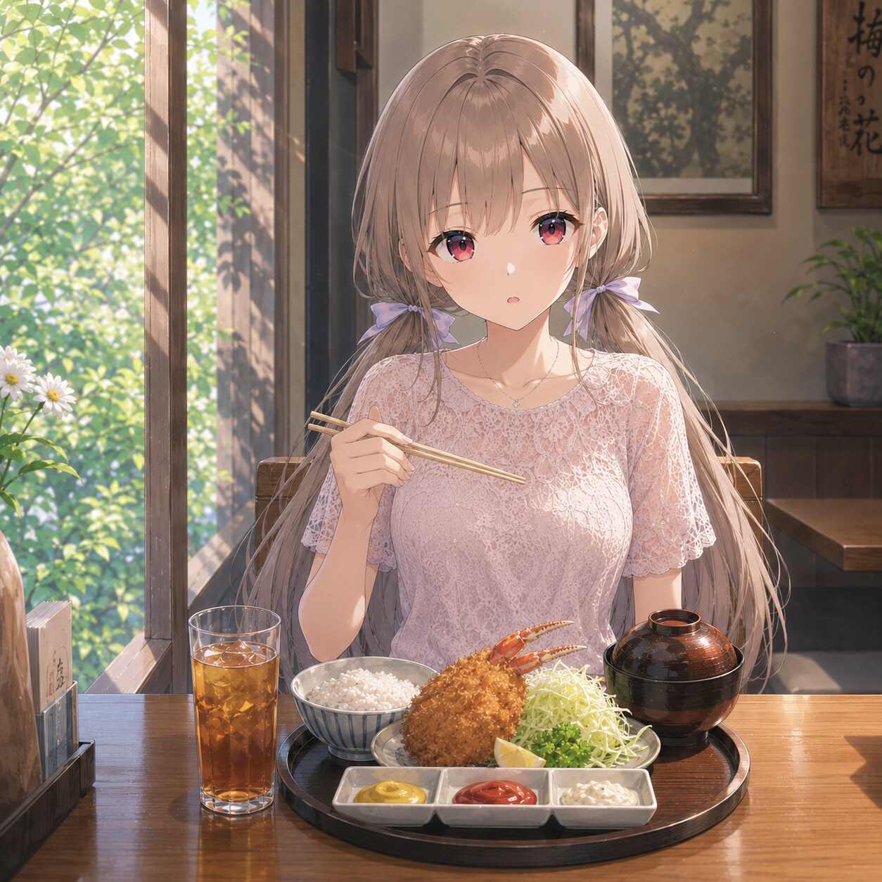 梢とランチ（３５）ソースをどれから最初につけるか迷う