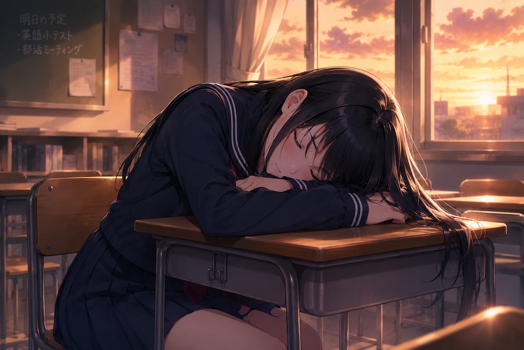夕暮れの教室で眠る少女・2