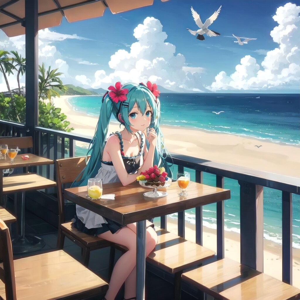 海の見えるレストランでフルーツ | の人気AIイラスト・グラビア
