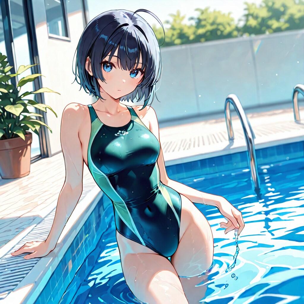ショートの競泳娘
