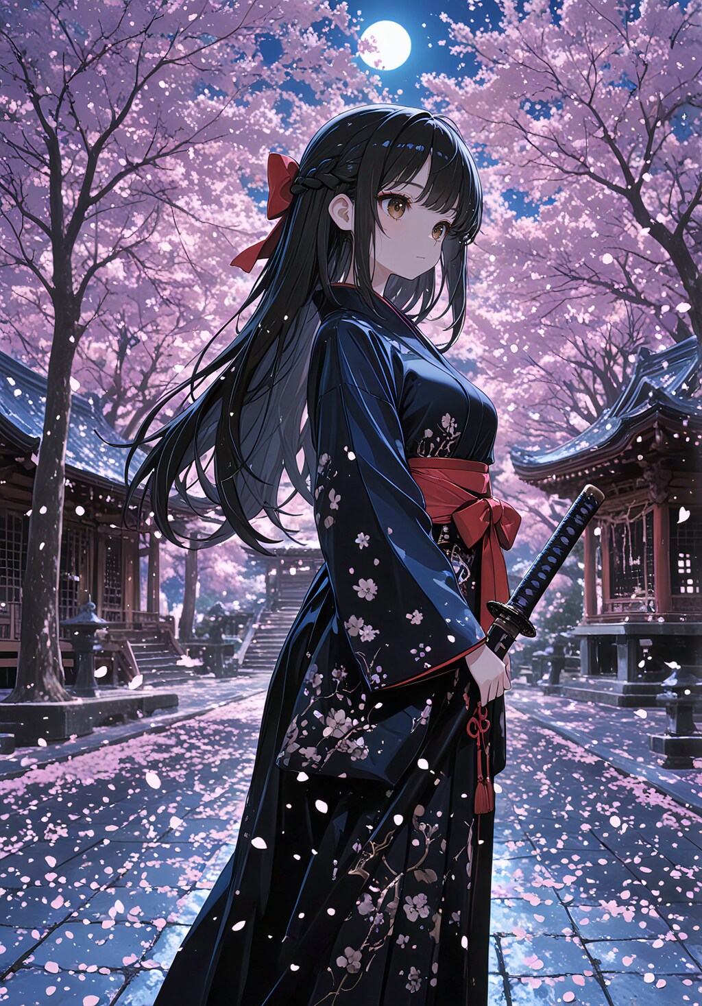月夜桜の黒き剣士