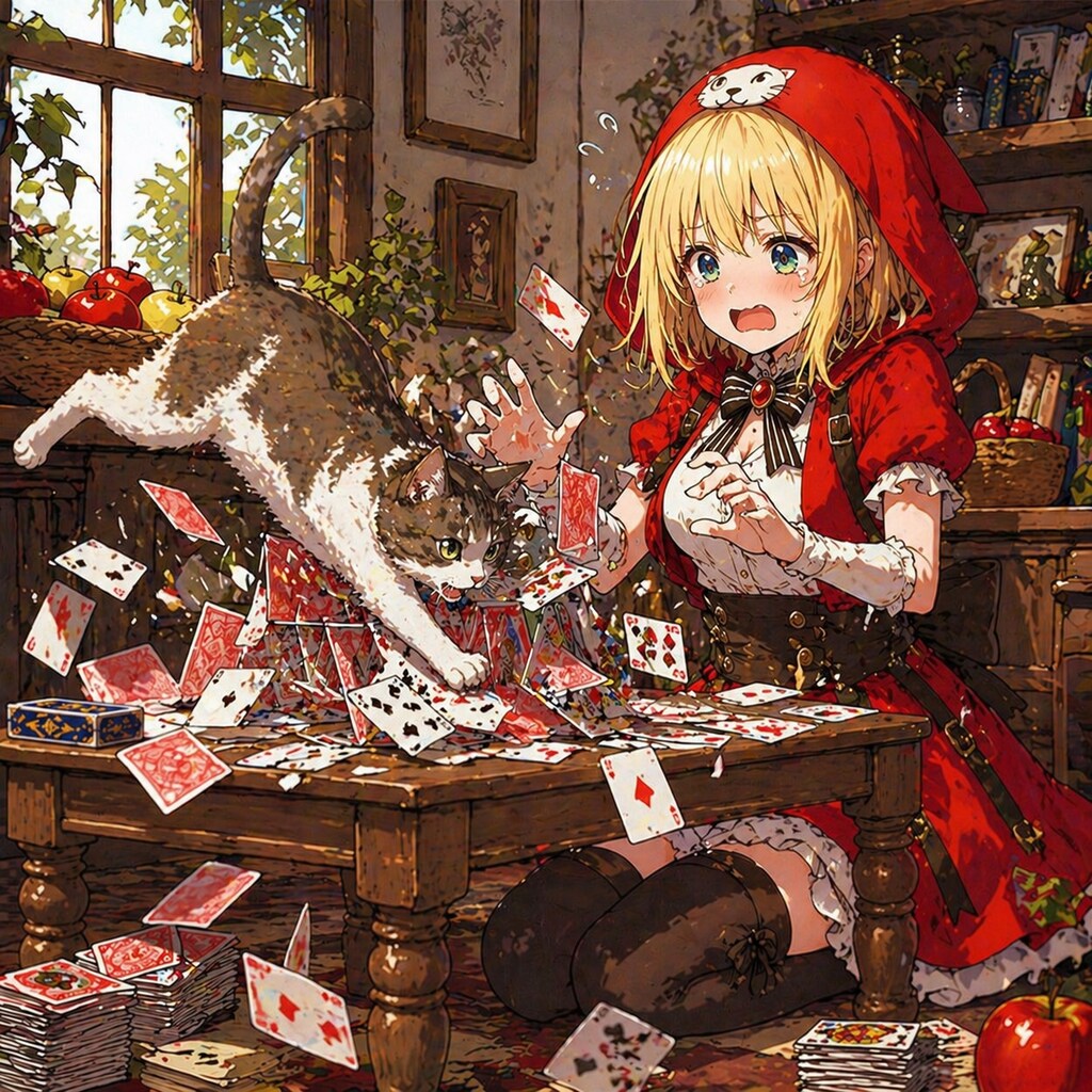 トランプタワーを作る金髪ちゃん