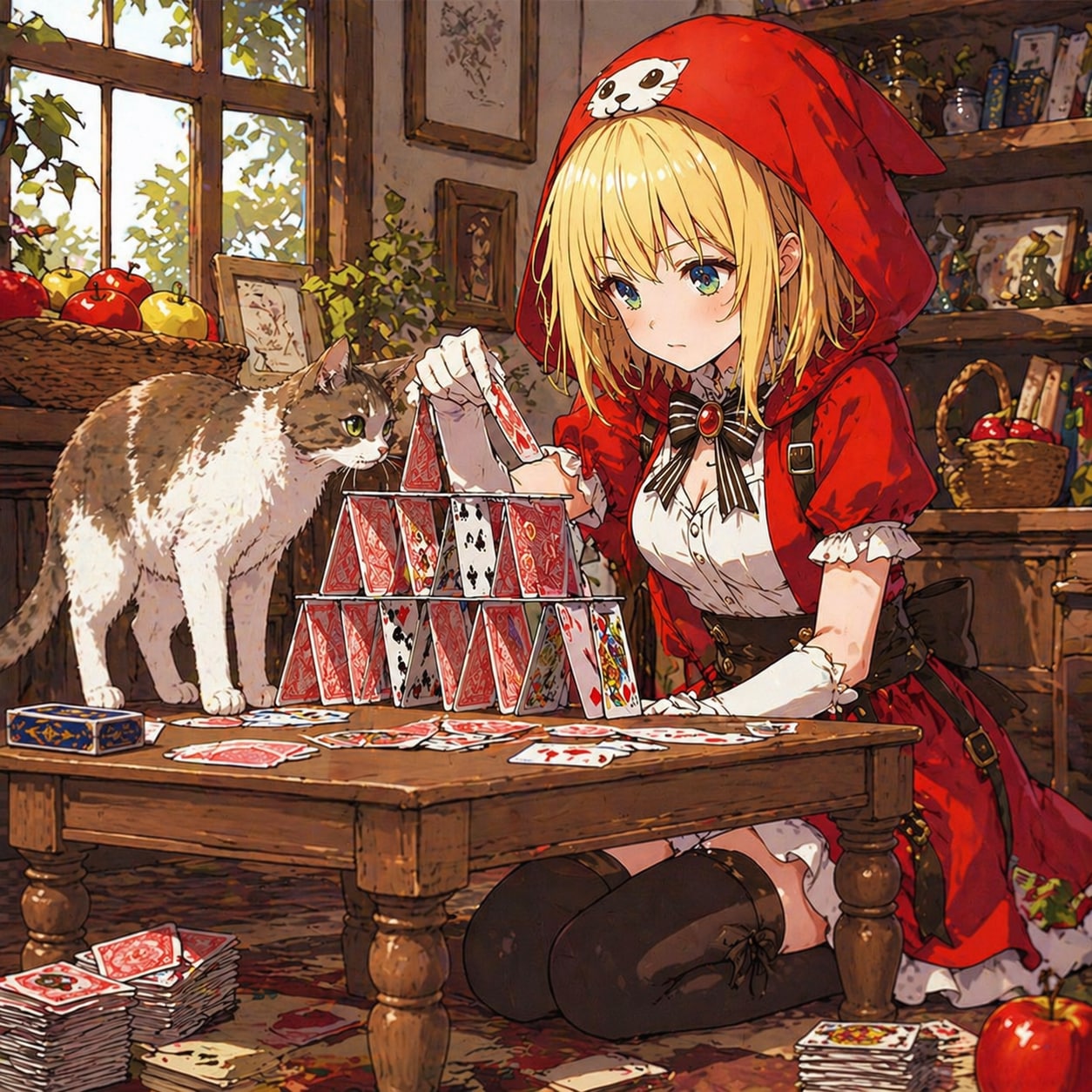 トランプタワーを作る金髪ちゃん | の人気AIイラスト・グラビア