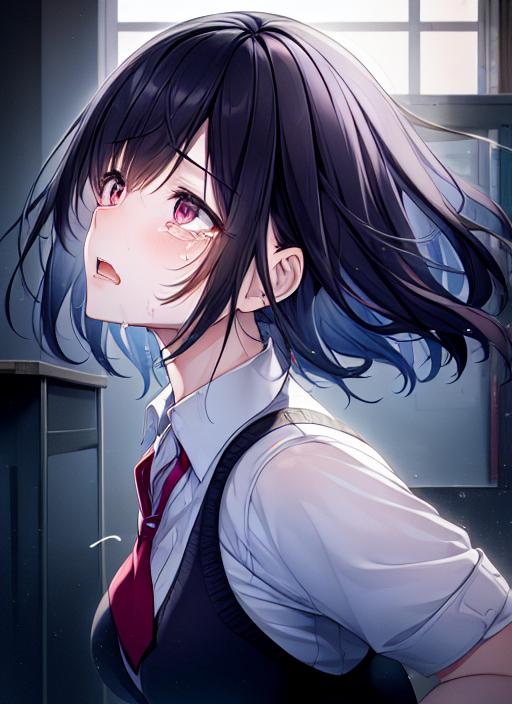 脱いでないのに意味深な黒髪の女子