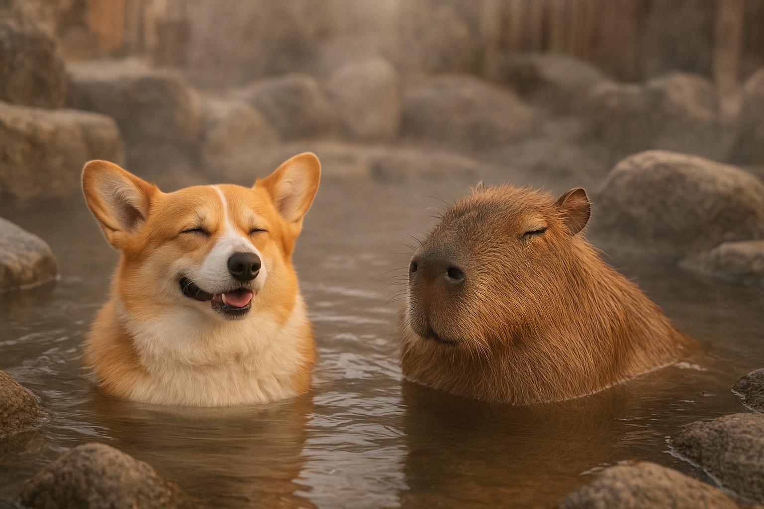 温泉イヌ温泉カピパラ | の人気AIイラスト・グラビア