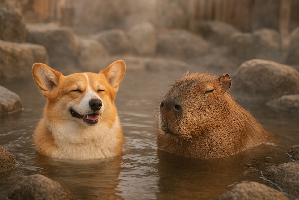 温泉イヌ温泉カピパラ