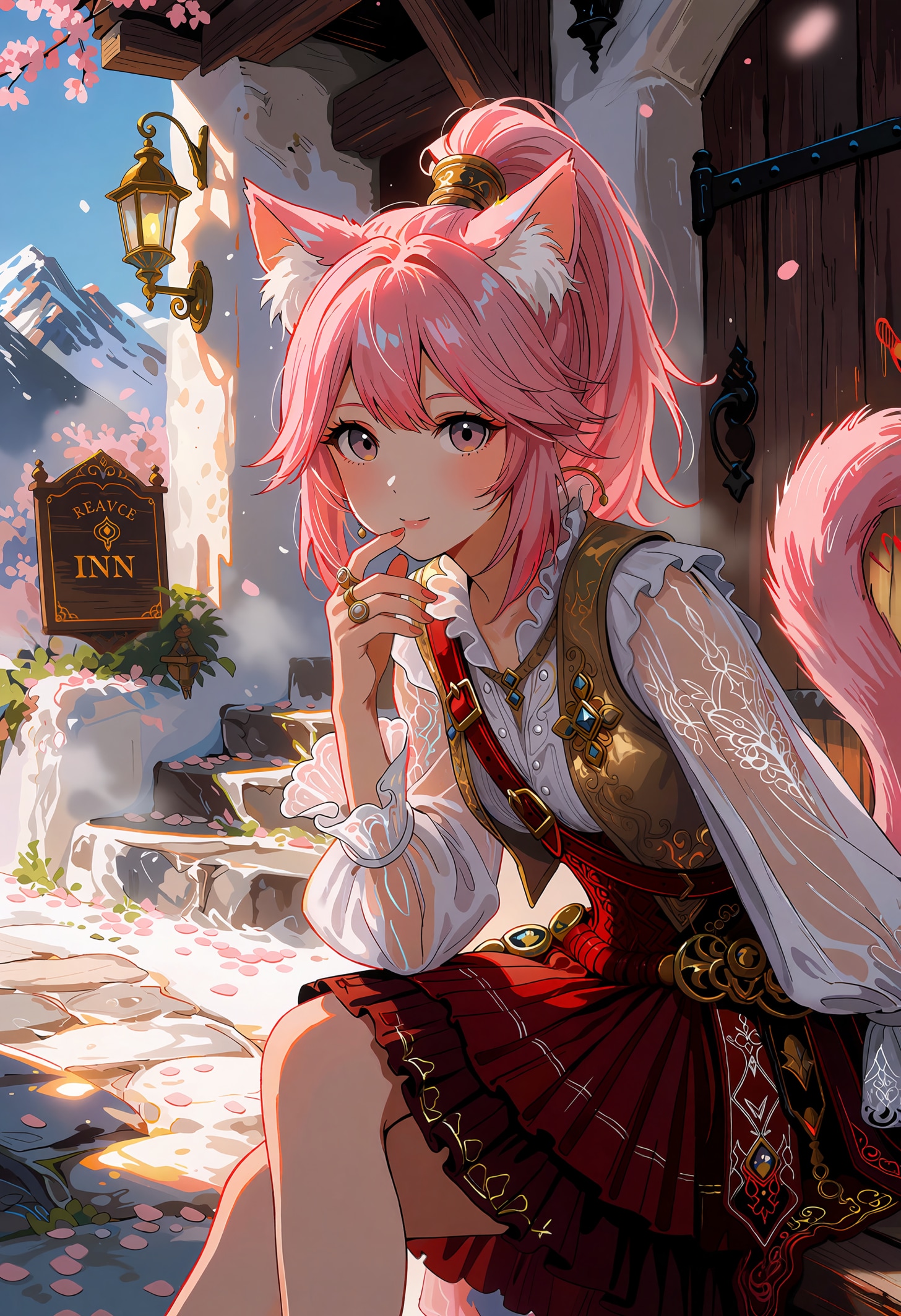 桜舞う宿屋の前で | の人気AIイラスト・グラビア
