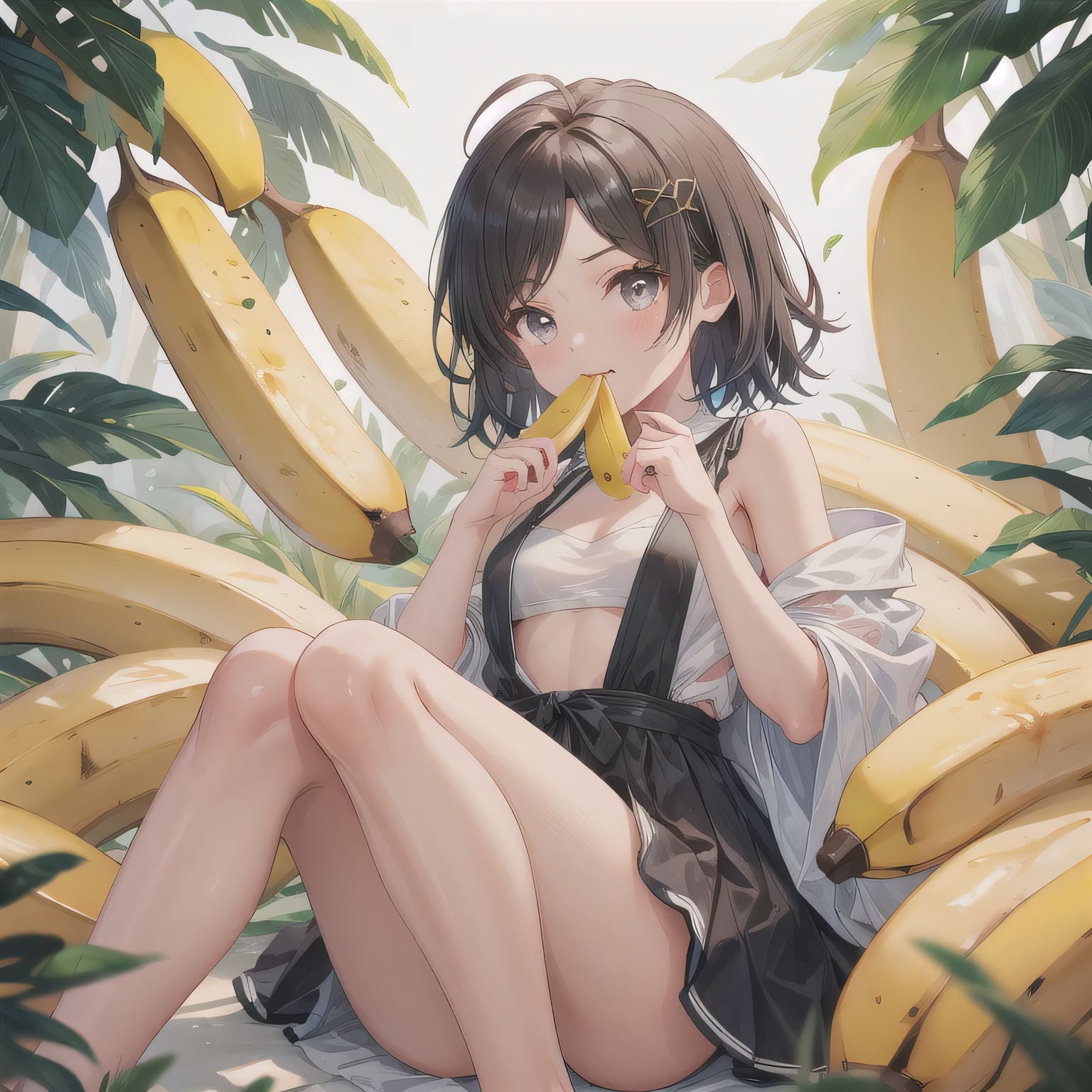 黒髪ボブでバナナの少女６ | の人気AIイラスト・グラビア