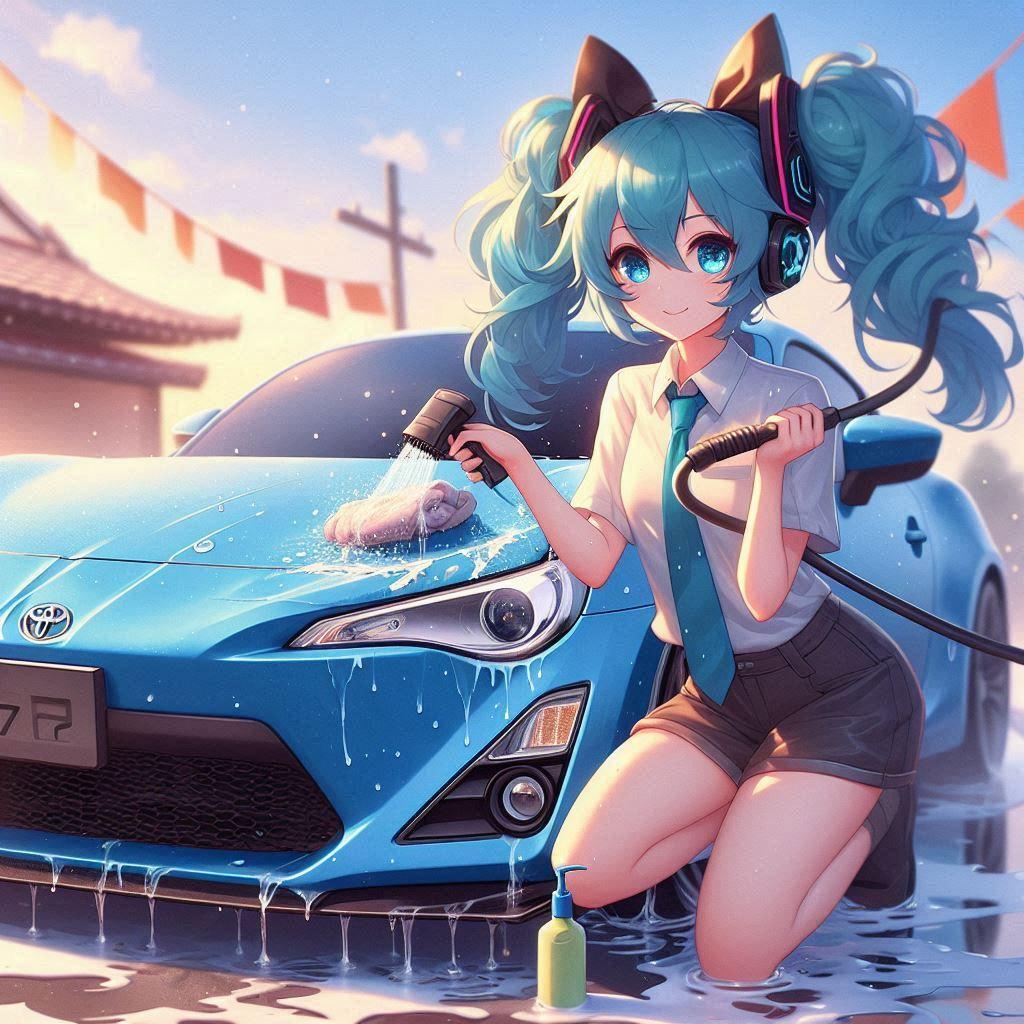 初音ミクがトヨタ86を洗車中 | の人気AIイラスト・グラビア