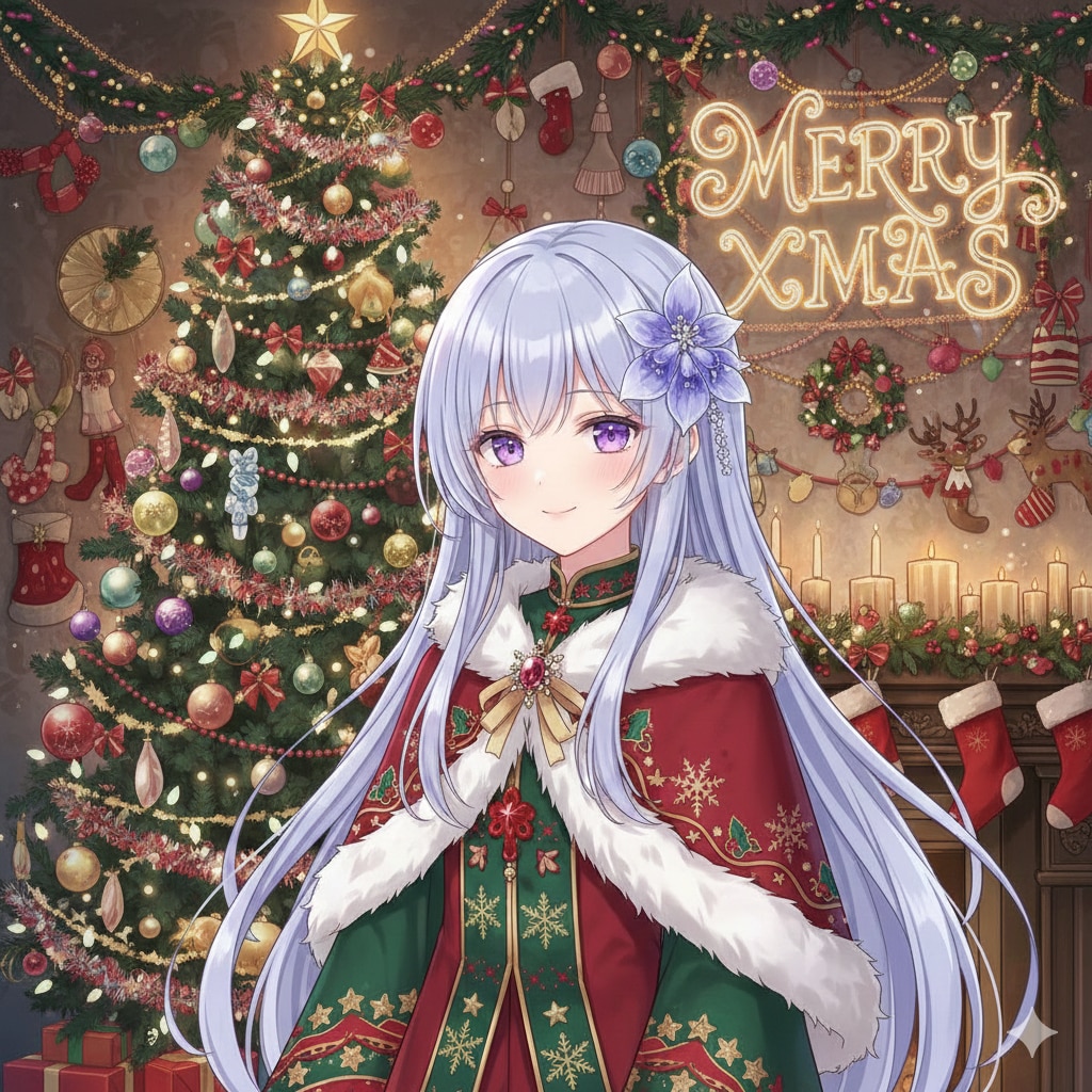 魔導師の女の子と装飾の激しいクリスマスのお部屋
