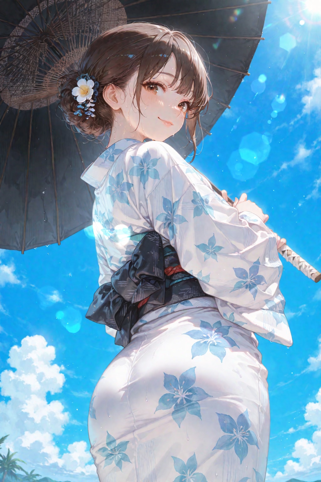 夏の日差しと浴衣と傘