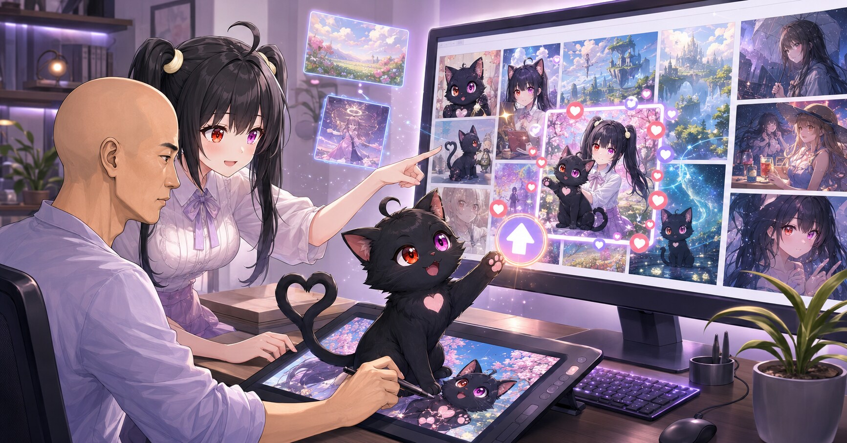 2人と1匹で作り出すAIイラスト