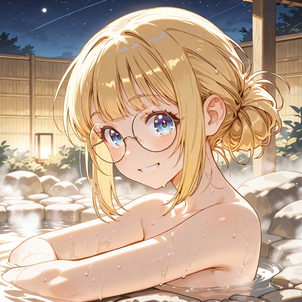 露天風呂に入るミッシェルさん