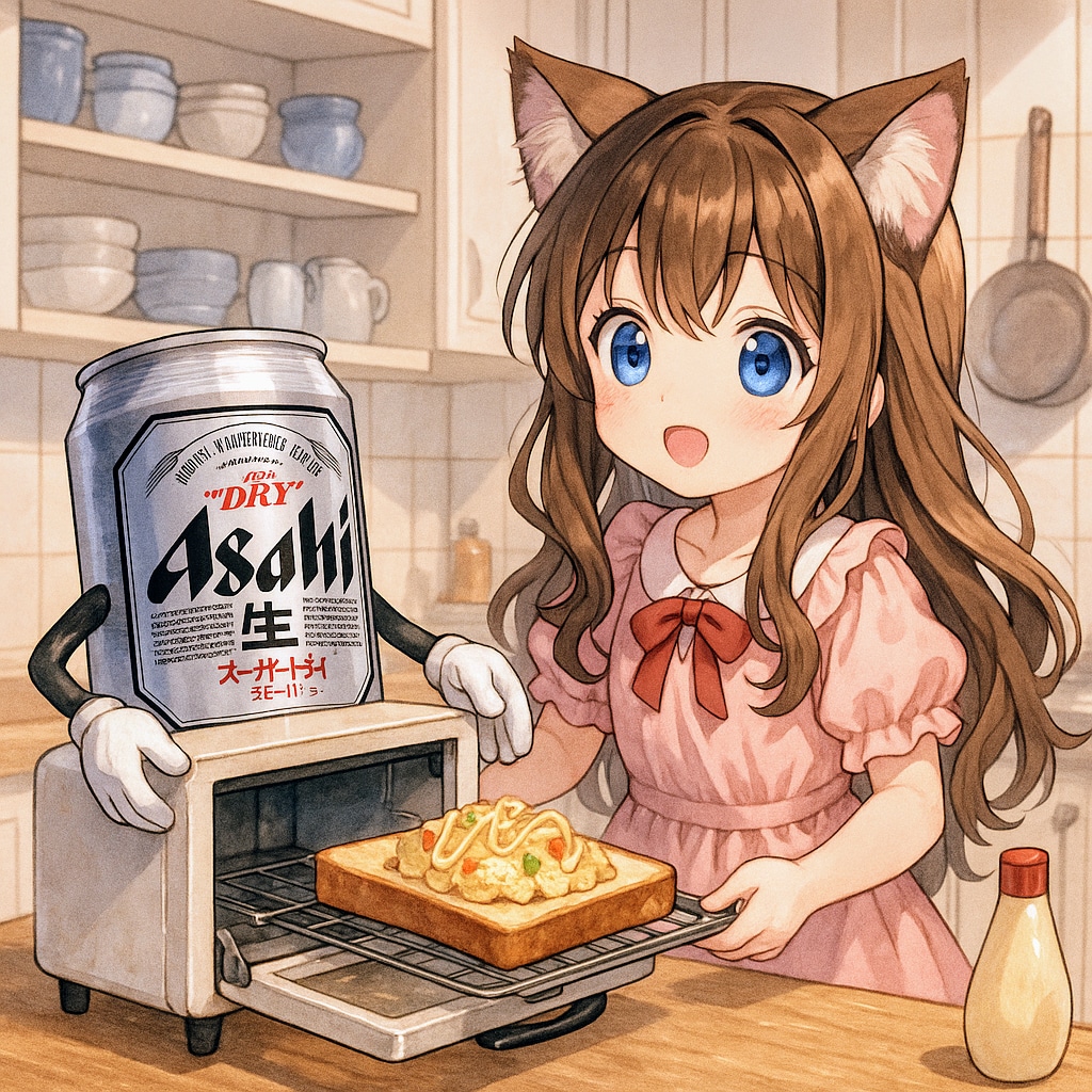 ポテトサラダトーストを作る小さな女の子