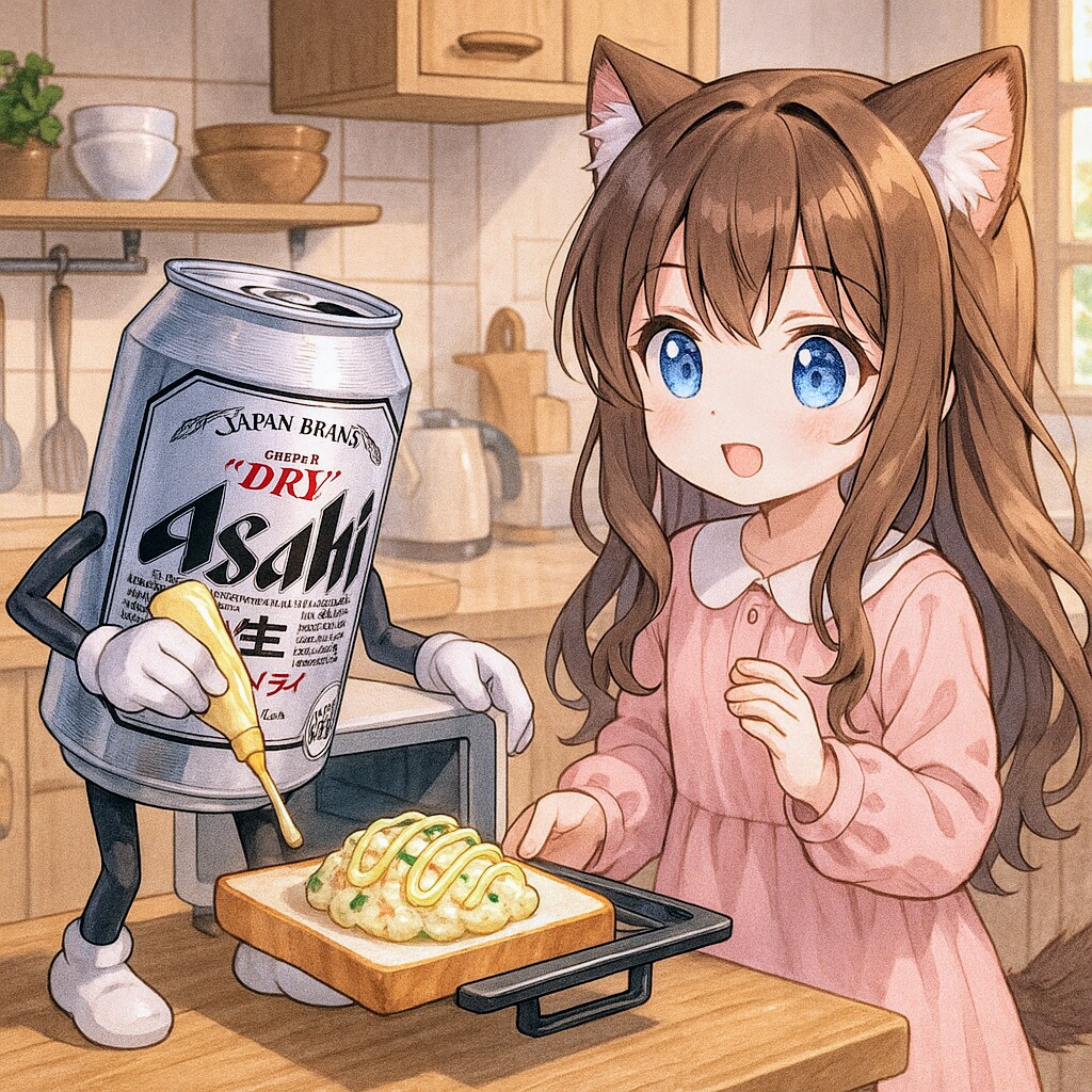 ポテトサラダトーストを作る小さな女の子