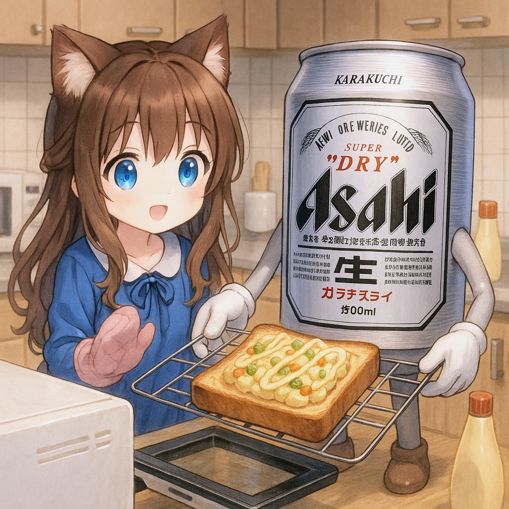 ポテトサラダトーストを作る小さな女の子