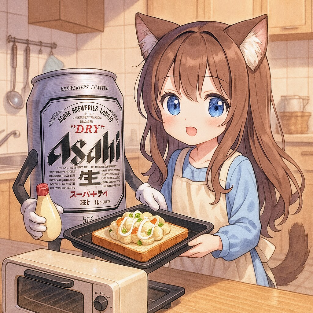 ポテトサラダトーストを作る小さな女の子