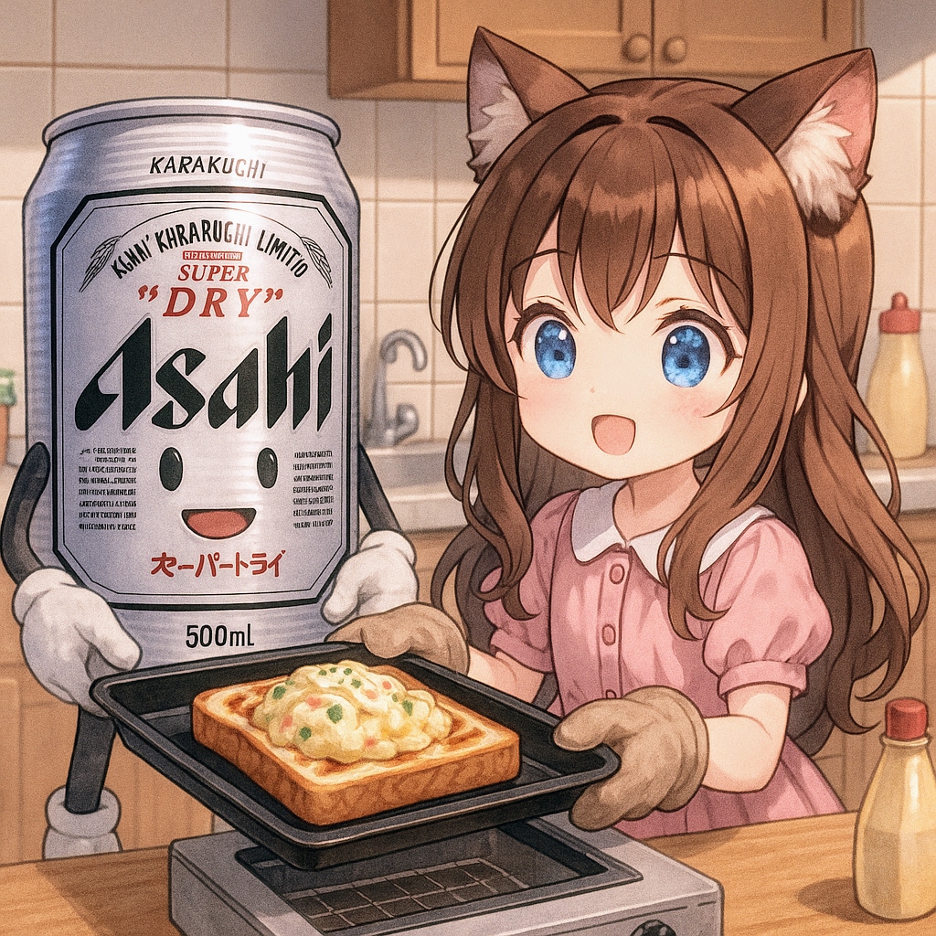 ポテトサラダトーストを作る小さな女の子