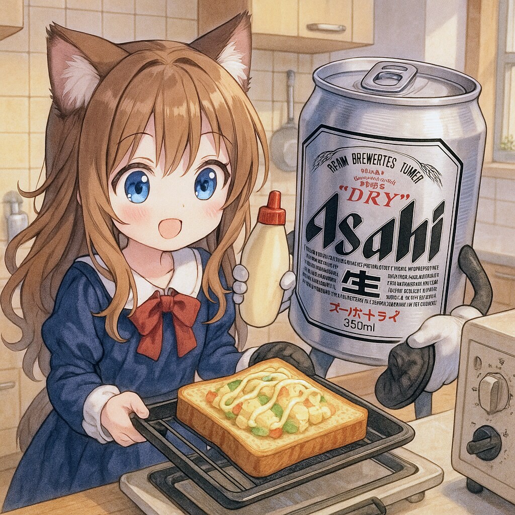 ポテトサラダトーストを作る小さな女の子