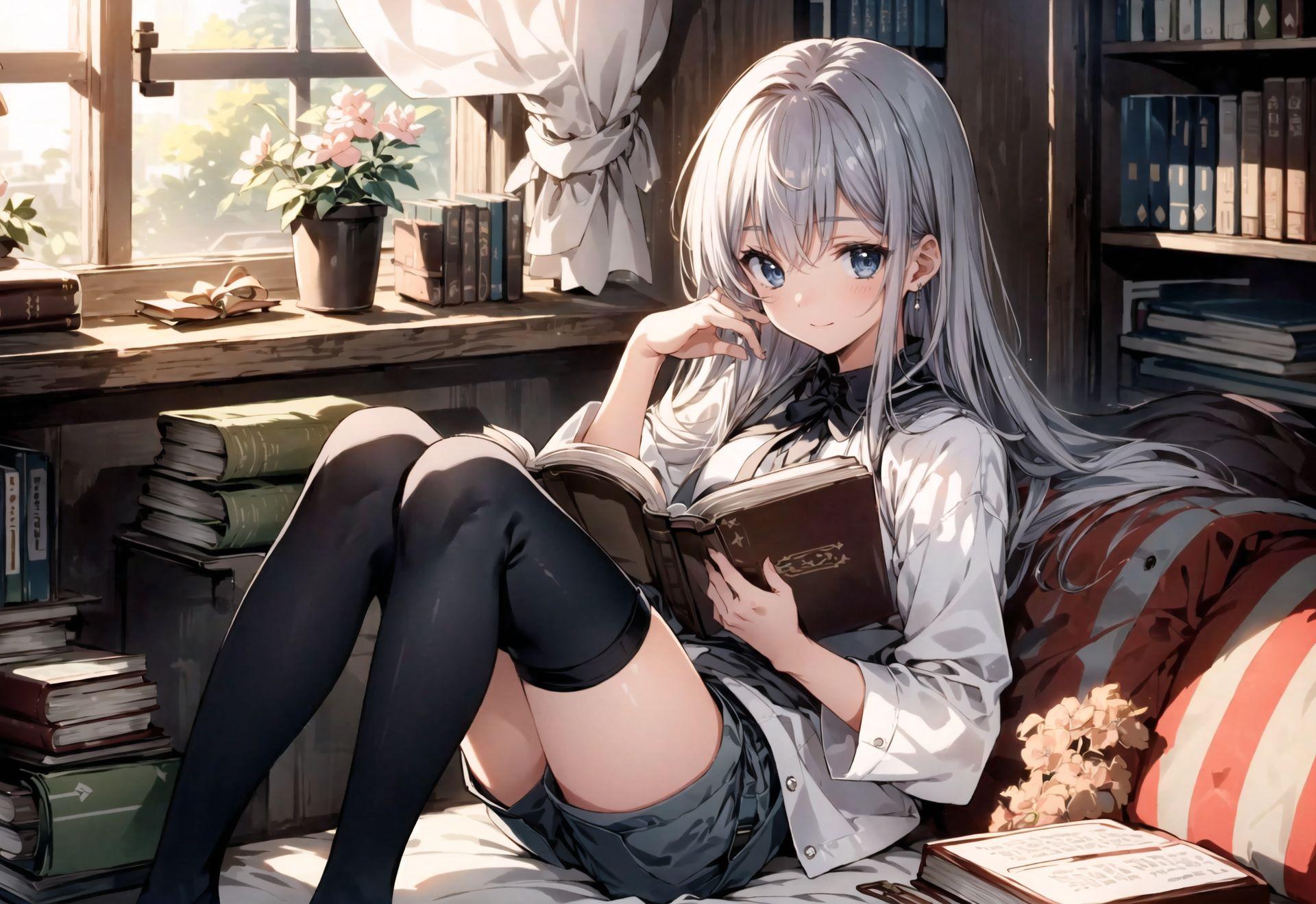 読書している少女（ショートパンツ）