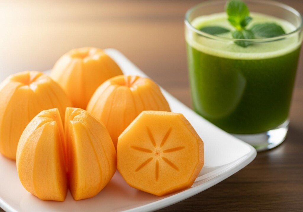 デザートの柿と青汁のセット