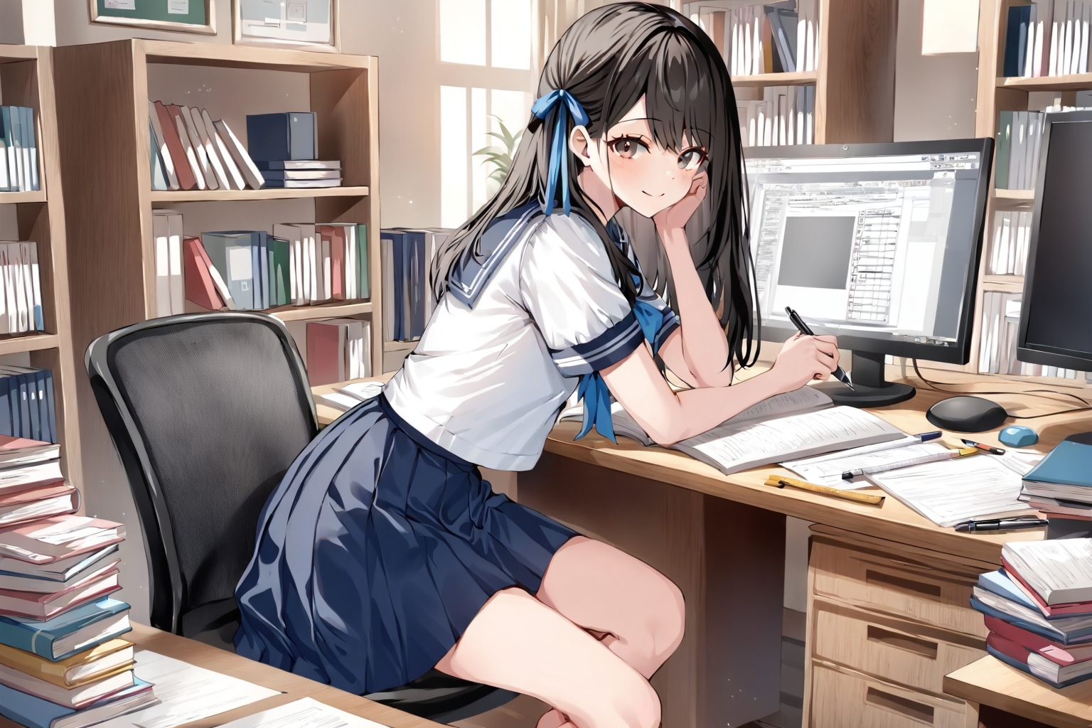 利奈さん(うちの娘)、夏休みの勉強中