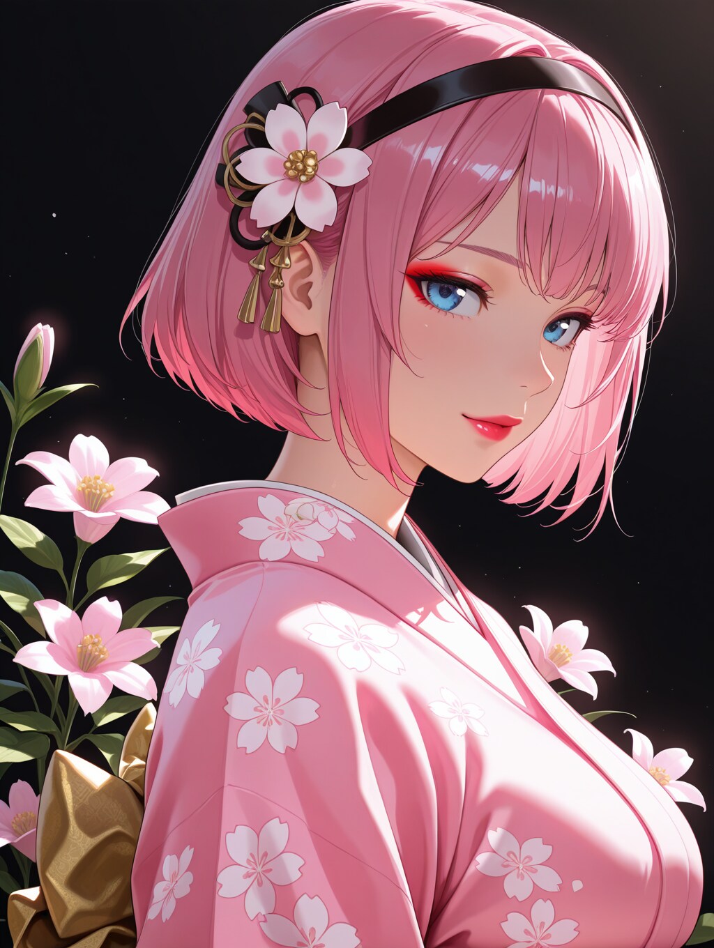 花と着物娘