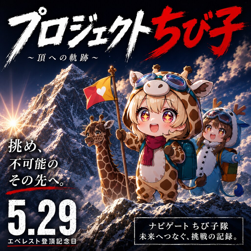 登山に挑戦するキリン着ぐるみちび子ちゃん