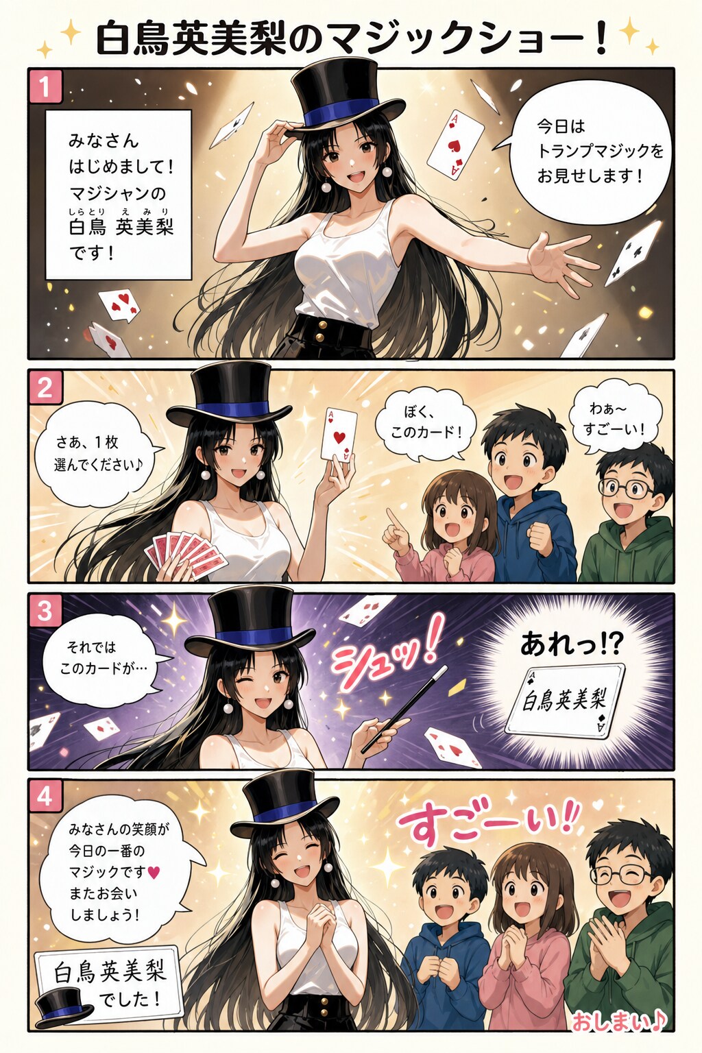 かっこかわいいダンサー白鳥英美梨のマンガ「白鳥英美梨のマジックショー！」