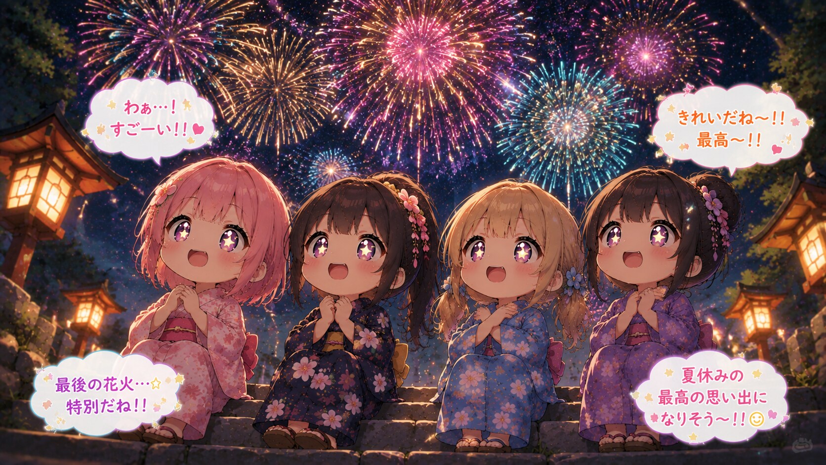今日の夏休み（お祭り最後の打ち上げ花火３） | の人気AIイラスト・グラビア