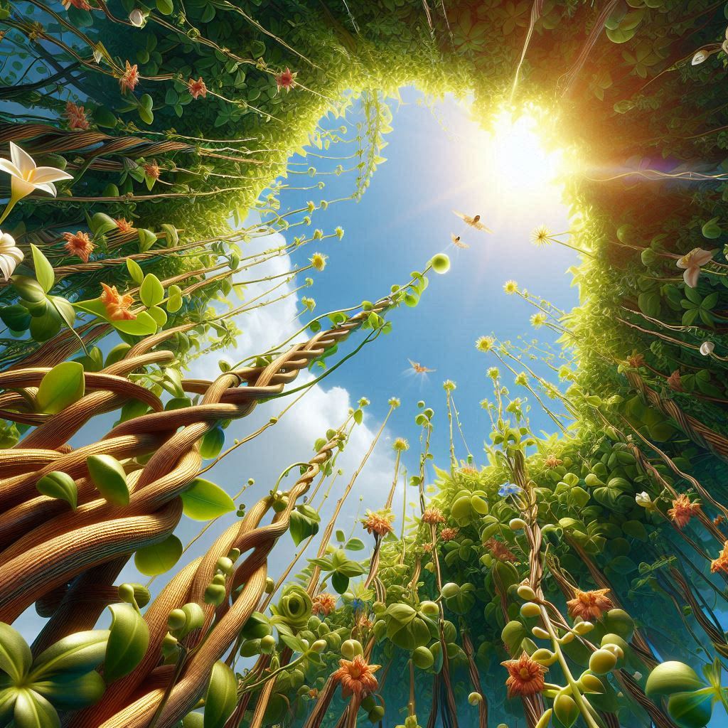 ３　背景　鳥瞰図　つる植物のつるに小花　中央大きく空いている　オリジナル | の人気AIイラスト・グラビア