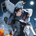 月夜のガンダムと唯紗巳・カンブロンヌさん(PixAI版) 3枚目