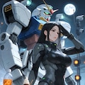 月夜のガンダムと唯紗巳・カンブロンヌさん(PixAI版) 4枚目