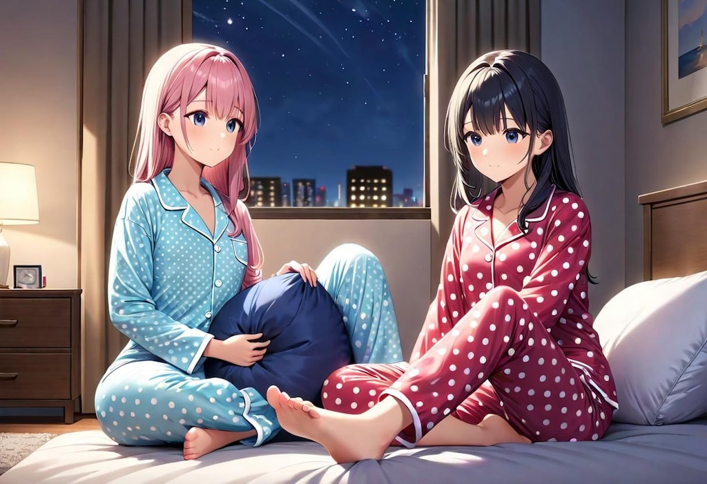 夜更かしパジャマ少女